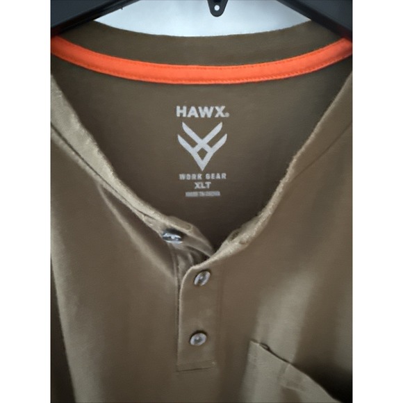 Men's Hawx Long Sleeve Henley Shirt Size XLT Pocket Military Hunting Olive Green - Picture 2 of 5